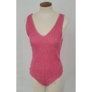 Brave Soul London Womens Pink Shirred Sleeveless Bodysuit Tank Top Large NWT